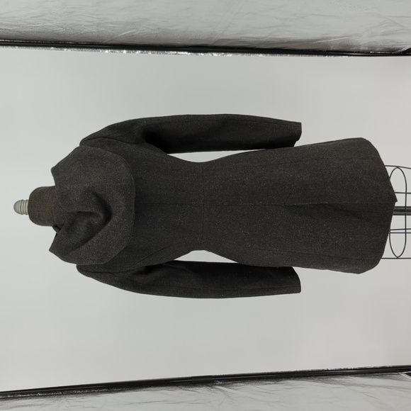 Zara Hooded Wool Zip Pea Coat Gray S preppy winter classic utility mid length - Picture 2 of 8